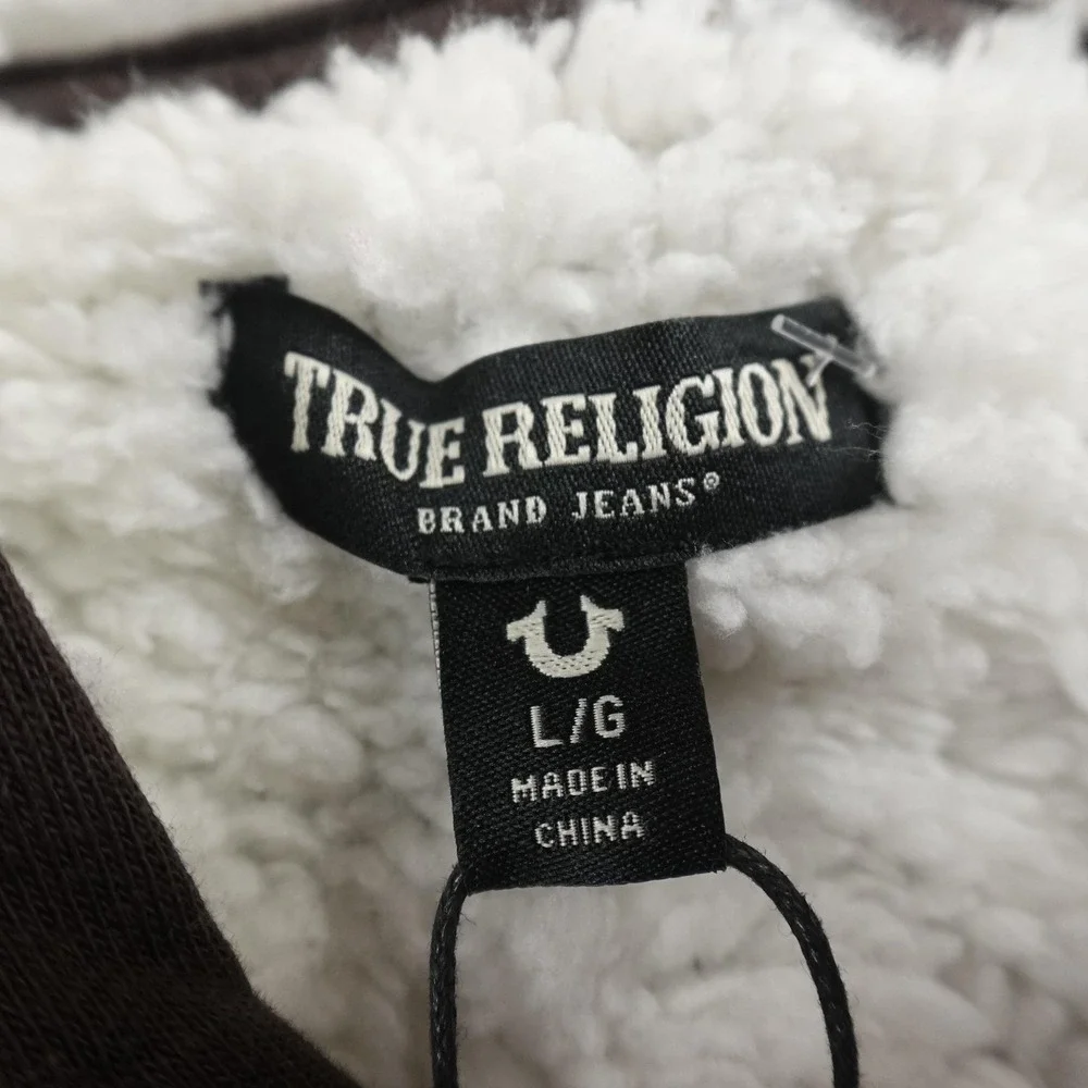 NEW True Religion Hoodie Mens‎ L Brown Buddha Sherpa Full Zip Sweatshirt Jacket